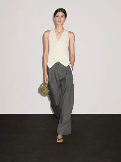 Massimo Dutti Knit Crossover Waistcoat With Drawstring In White