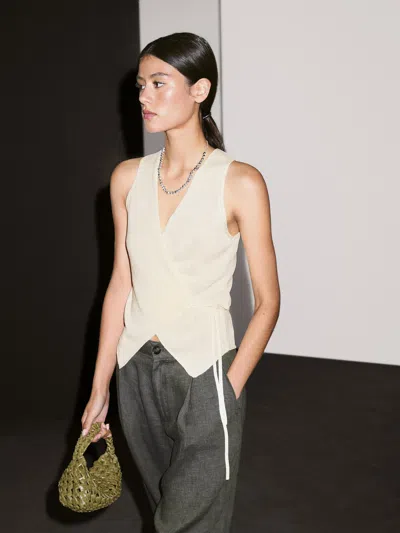 Massimo Dutti Knit Crossover Waistcoat With Drawstring In White