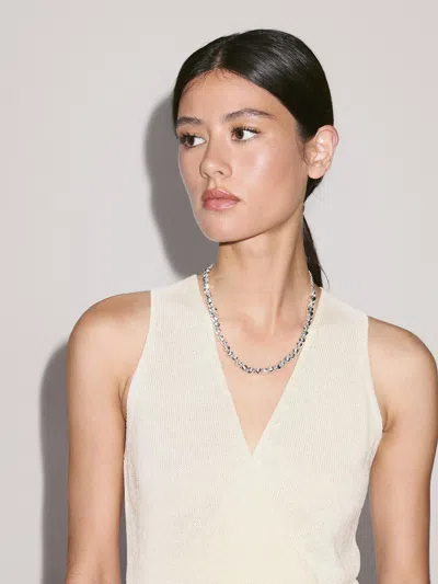 Massimo Dutti Knit Crossover Waistcoat With Drawstring In White