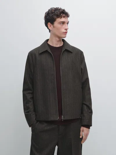 Massimo Dutti Striped Wool Blend Jacket In Black