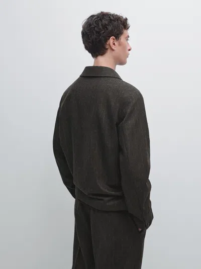 Massimo Dutti Striped Wool Blend Jacket In Black