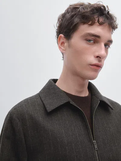 Massimo Dutti Striped Wool Blend Jacket In Black