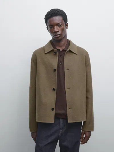 Massimo Dutti Double Wool Blend Jacket In Green