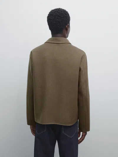 Massimo Dutti Double Wool Blend Jacket In Green