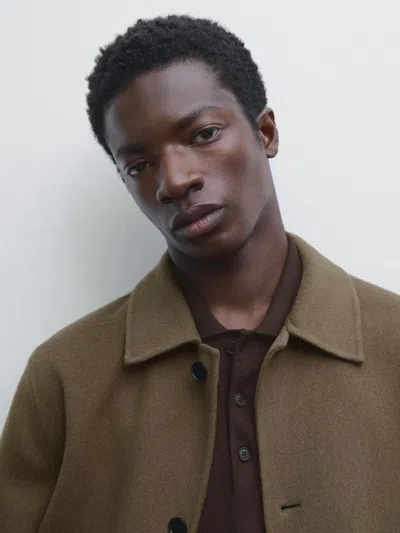 Massimo Dutti Double Wool Blend Jacket In Green