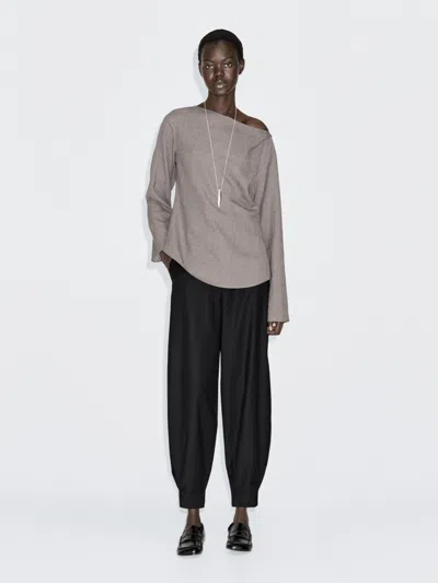 Massimo Dutti Felt Texture Boat Neck Blouse In Gray