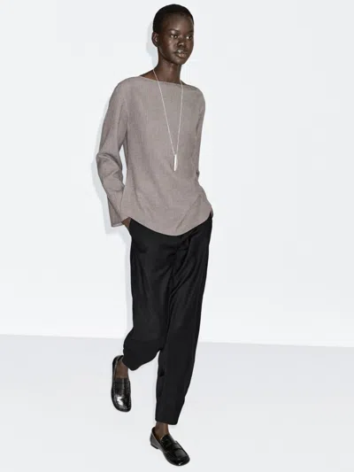 Massimo Dutti Felt Texture Boat Neck Blouse In Gray