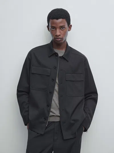 Massimo Dutti Cool Wool Blend Zipped Overshirt In Gray