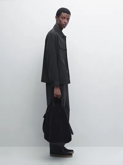 Massimo Dutti Cool Wool Blend Zipped Overshirt In Gray