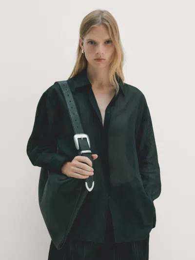 Massimo Dutti Nappa Leather Maxi Bag In Green