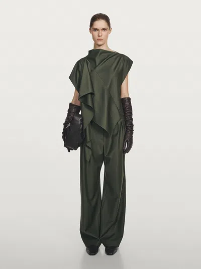 Massimo Dutti Darted Wool Blend Trousers In Green