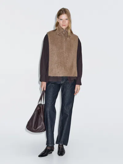 Massimo Dutti Long 100% Cashmere Zipped Chest Bag In Brown