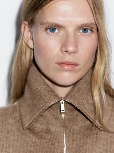 Massimo Dutti Long 100% Cashmere Zipped Chest Bag In Brown