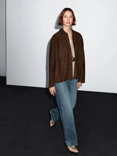 Massimo Dutti Suede Leather Overshirt In Multi