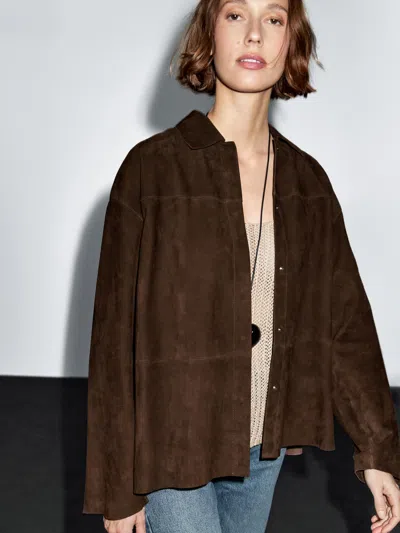 Massimo Dutti Suede Leather Overshirt In Multi