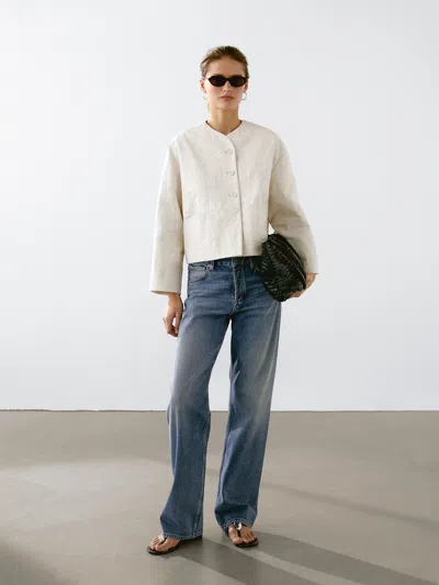 Massimo Dutti 100% Cotton Floral Fabric Jacket In White