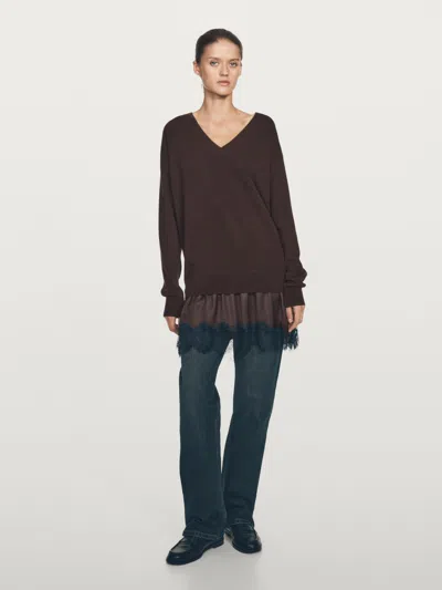 Massimo Dutti Long Knit Sweater With Contrast Lace In Multi