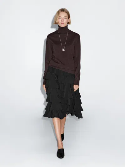Massimo Dutti Ruffled Midi Skirt In Brown