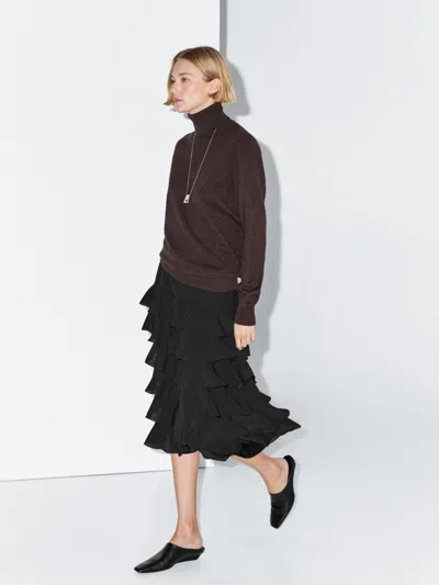 Massimo Dutti Ruffled Midi Skirt In Brown