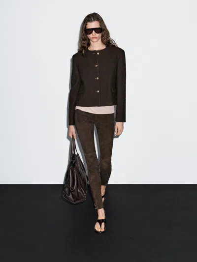 Massimo Dutti Cropped Jacket With Buttons In Brown