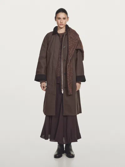 Massimo Dutti Long Waxed Parka With Corduroy Detail In Brown