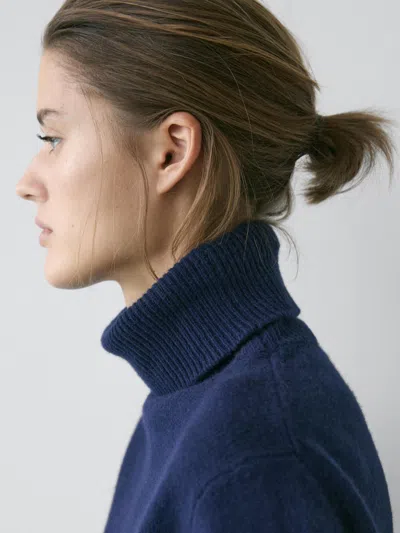 Massimo Dutti Long Knit Turtleneck Sweater In Blue