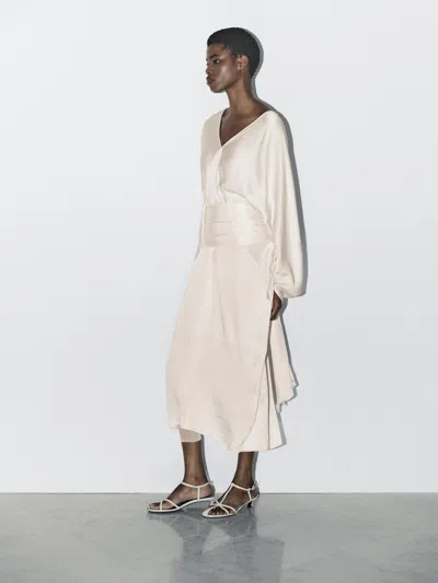 Massimo Dutti Flowing Satin Kimono Dress In Neutral