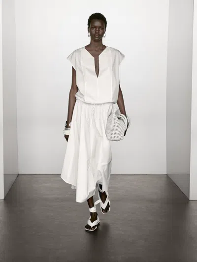 Massimo Dutti Poplin Cotton Blouse With Elasticated Detail In White