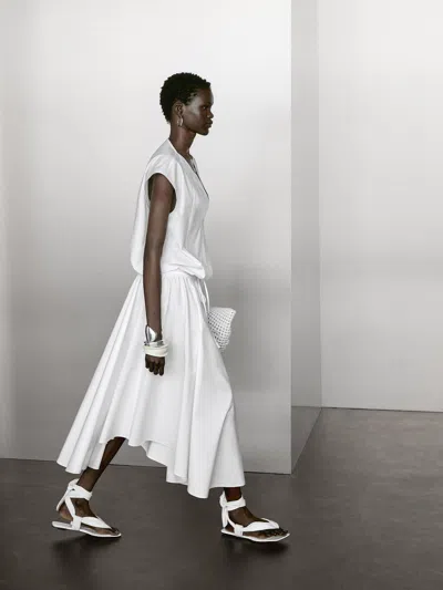 Massimo Dutti Poplin Cotton Blouse With Elasticated Detail In White