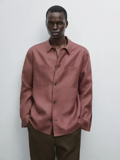 Massimo Dutti 100% Linen Overshirt With Pockets In Animal Print