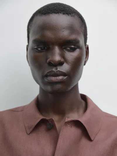 Massimo Dutti 100% Linen Overshirt With Pockets In Animal Print