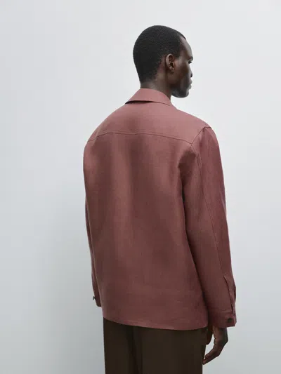 Massimo Dutti 100% Linen Overshirt With Pockets In Animal Print