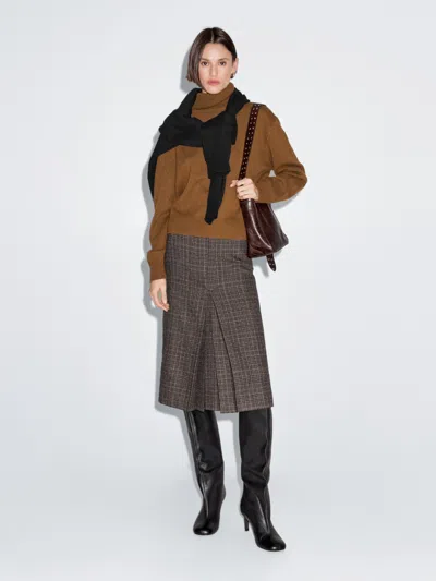 Massimo Dutti 100% Wool Check Midi Skirt In Multi