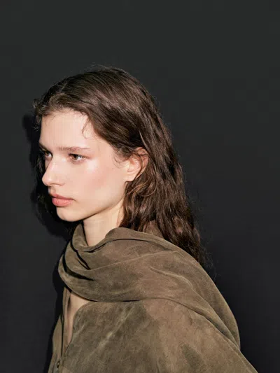 Massimo Dutti Shirt With Tie At The Neck In Brown