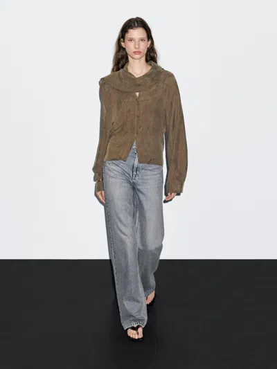 Massimo Dutti Shirt With Tie At The Neck In Brown