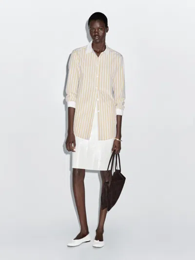 Massimo Dutti Striped Shirt With Contrast Detail In Neutral