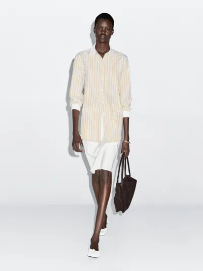 Massimo Dutti Striped Shirt With Contrast Detail In Neutral