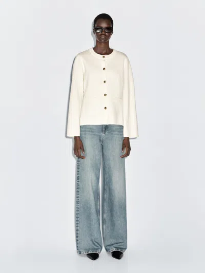 Massimo Dutti 100% Wool Knit Cardigan In Neutral