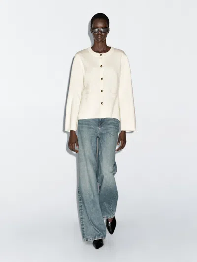 Massimo Dutti 100% Wool Knit Cardigan In Neutral