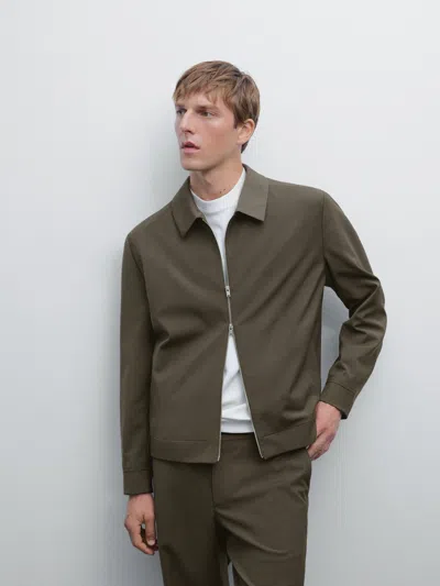 Massimo Dutti Total Look Double Wool Blend Jacket In Brown