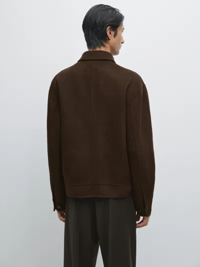 Massimo Dutti Double Wool Blend Jacket With Zip Detail In Brown