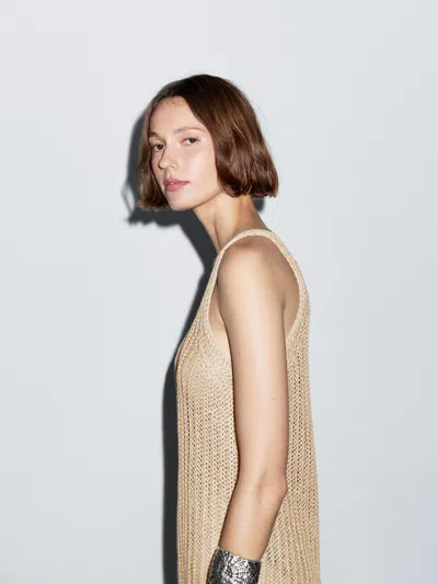 Massimo Dutti Linen Knit Top With Round Neckline In Brown