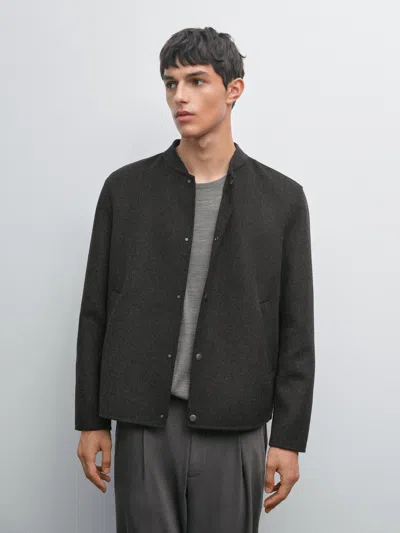 Massimo Dutti Double Wool Blend Bomber Jacket In Brown