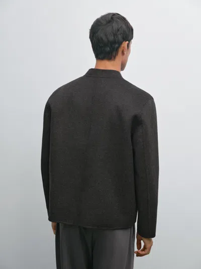 Massimo Dutti Double Wool Blend Bomber Jacket In Brown