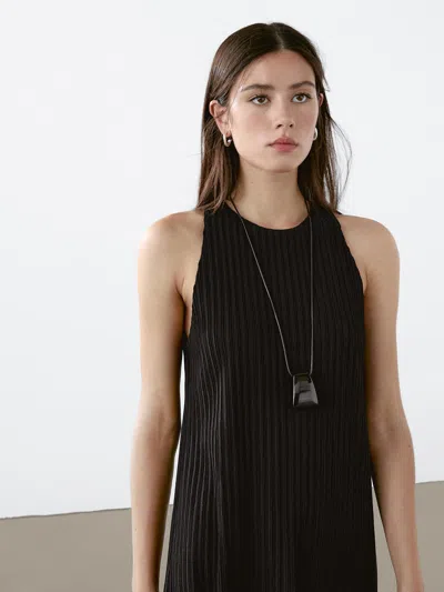 Massimo Dutti Textured Knit Dress With Fringed Hem In Animal Print