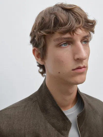 Massimo Dutti Faded Total Look Linen Bomber Jacket In Multi