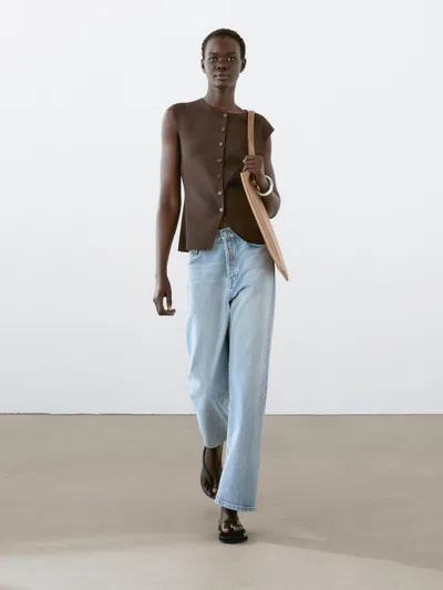 Massimo Dutti Tailored Fit Knit Waistcoat With Buttons In Brown