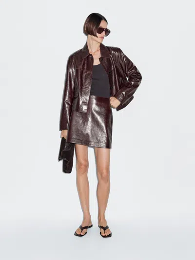 Massimo Dutti Short Nappa Leather Skirt In Brown
