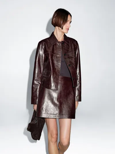 Massimo Dutti Short Nappa Leather Skirt In Brown