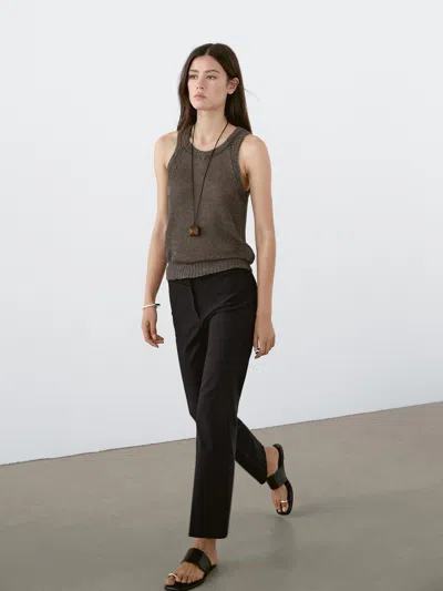 Massimo Dutti 100% Linen Knit Top In Brown